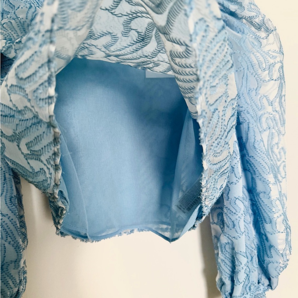 Zara Women's Light Blue Sheer Lace Blouse - Picture 2 of 9